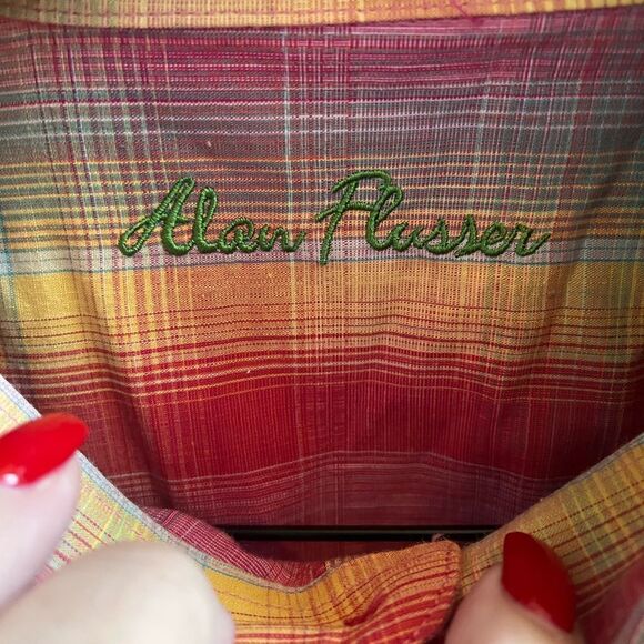 Alan Flusser Multi Rainbow Plaid Button Down Shirt sz XL EUC - Picture 4 of 6